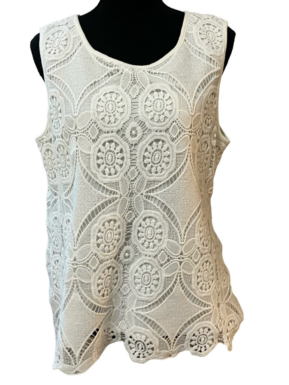 Adiva white Lace Lined Crochet Tank Top Size L